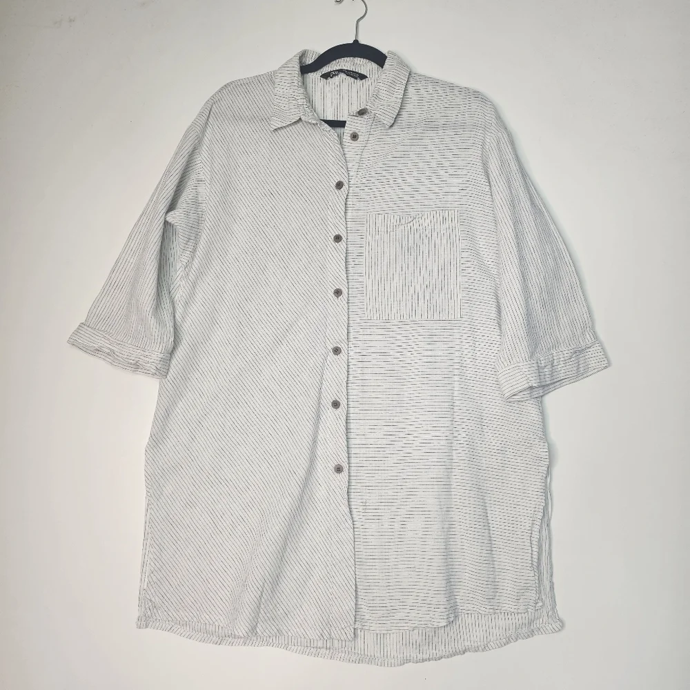 Zara Women's Oversized Linen Striped Shirt Tunic Size Midium